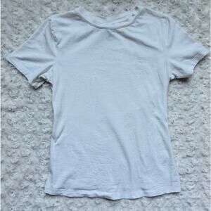 Scoop NYC Womens White Cotton Spandex Crewneck Short Sleeve Tee Shirt Sz Small